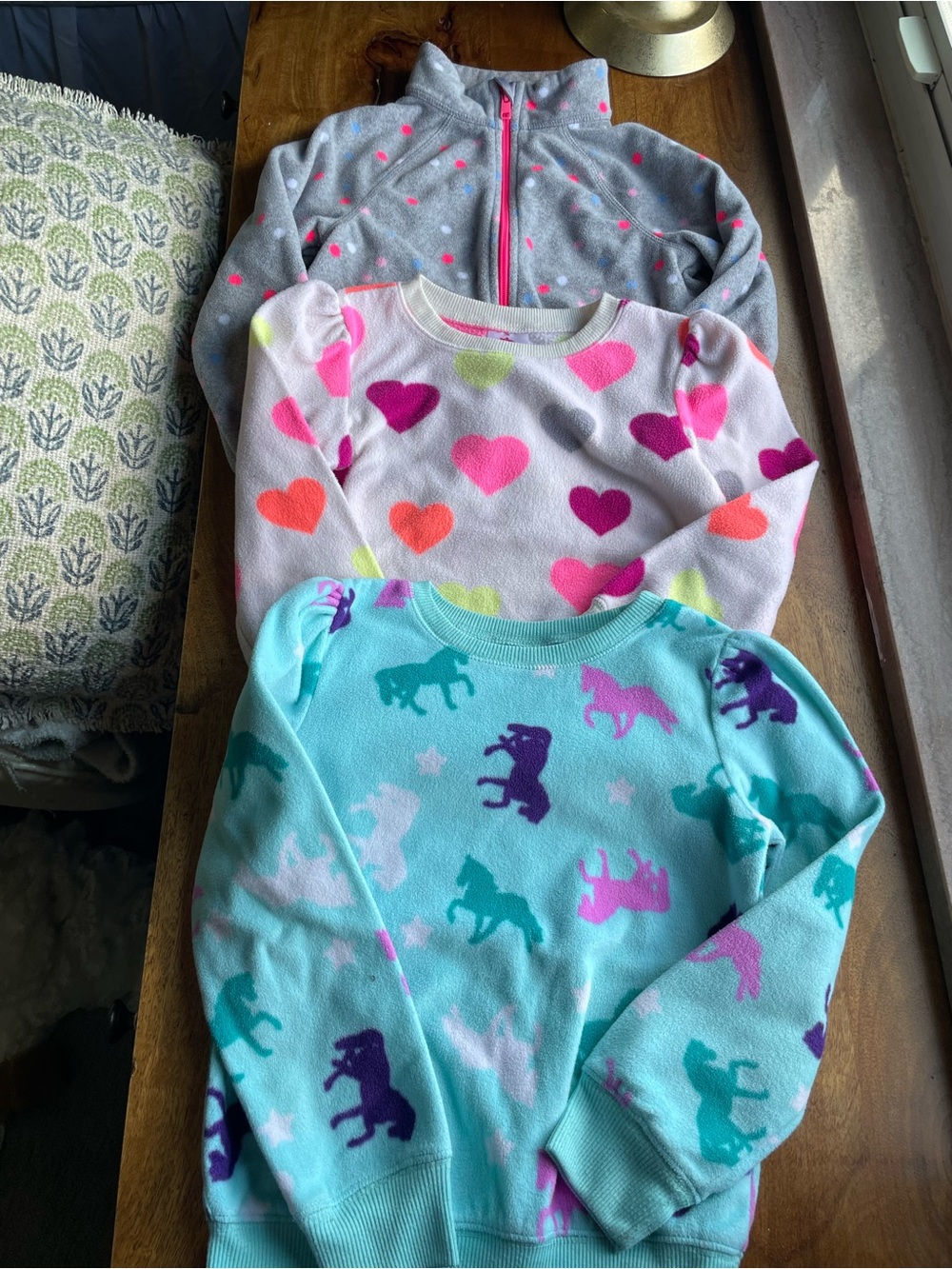 Kids Fleece Tops - Hearts & Unicorns Set in Pink, Aqua, Gray